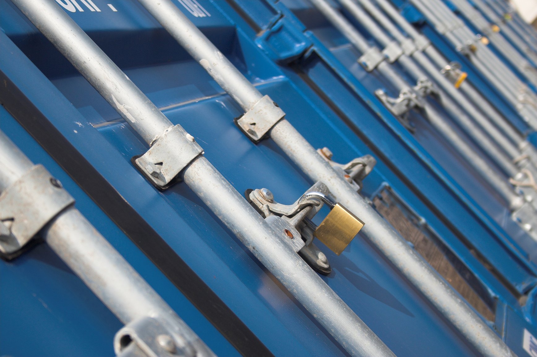 Blue Shipping Containers and Padlocks